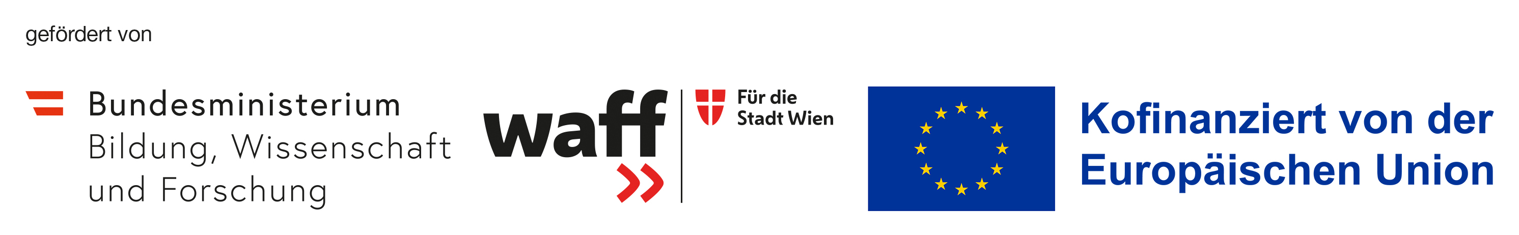 Fördergeberinnen der Bildungsberatung in Wien: Europäischer Sozialfonds, Bundesministerium für Bildung, Wissenschaft und Forschung, Wiener ArbeitnehmerInnen Förderungsfonds (waff).