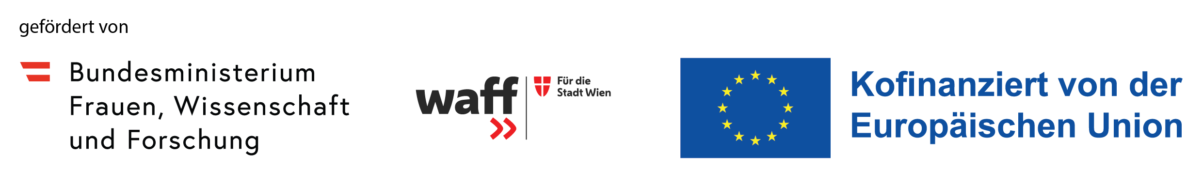 Fördergeber*innen der Bildungsberatung in Wien: Europäischer Sozialfonds, Bundesministerium für Frauen, Wissenschaft und Forschung, Wiener ArbeitnehmerInnen Förderungsfonds (waff)